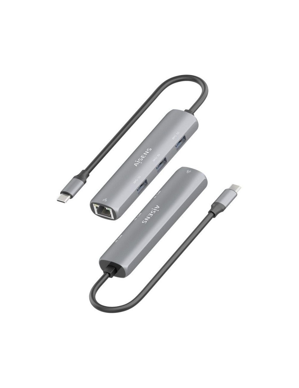 Hub USB Tipo-C Aisens ASUC-4P038-GR/ 3xUSB/ 1xRJ45/ Gris