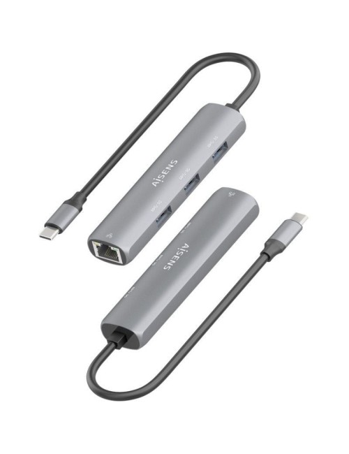 Hub USB Tipo-C Aisens ASUC-4P038-GR/ 3xUSB/ 1xRJ45/ Gris
