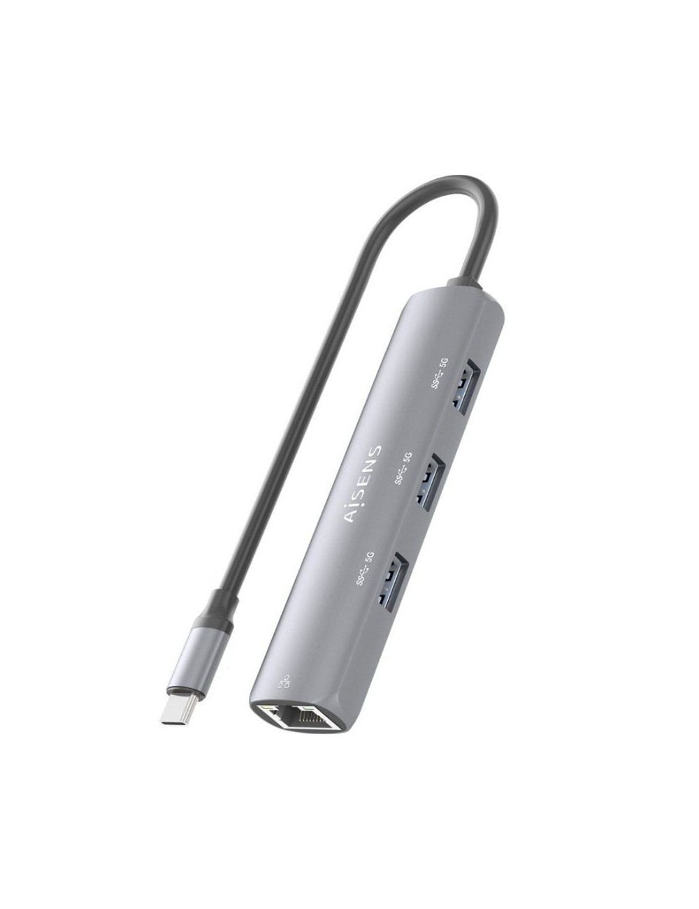 Hub USB Tipo-C Aisens ASUC-4P038-GR/ 3xUSB/ 1xRJ45/ Gris
