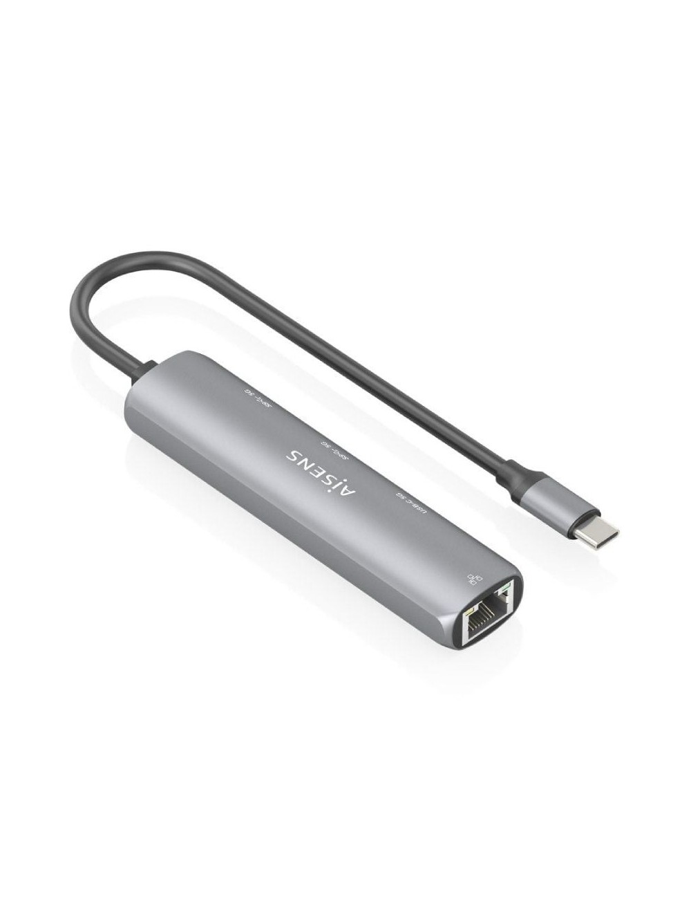 Hub USB Tipo-C Aisens ASUC-4P039-GR/ 1xUSB Tipo-C/ 2xUSB/ 1xRJ45/ Gris