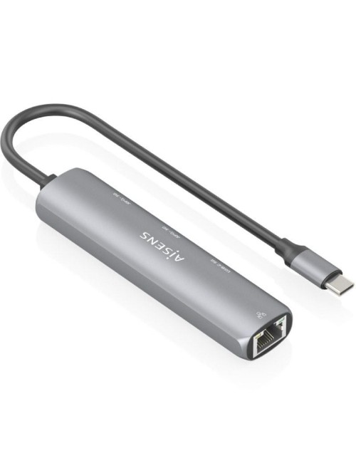 Hub USB Tipo-C Aisens ASUC-4P039-GR/ 1xUSB Tipo-C/ 2xUSB/ 1xRJ45/ Gris