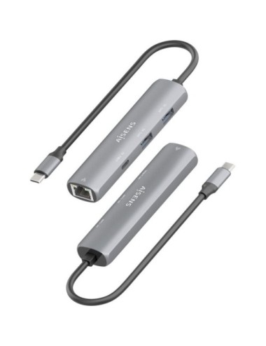 Hub USB Tipo-C Aisens ASUC-4P039-GR/ 1xUSB Tipo-C/ 2xUSB/ 1xRJ45/ Gris
