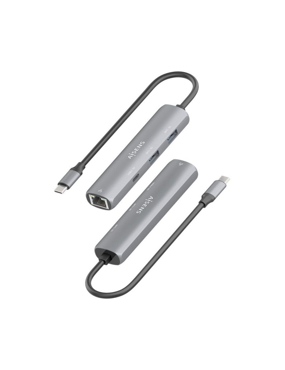 Hub USB Tipo-C Aisens ASUC-4P039-GR/ 1xUSB Tipo-C/ 2xUSB/ 1xRJ45/ Gris