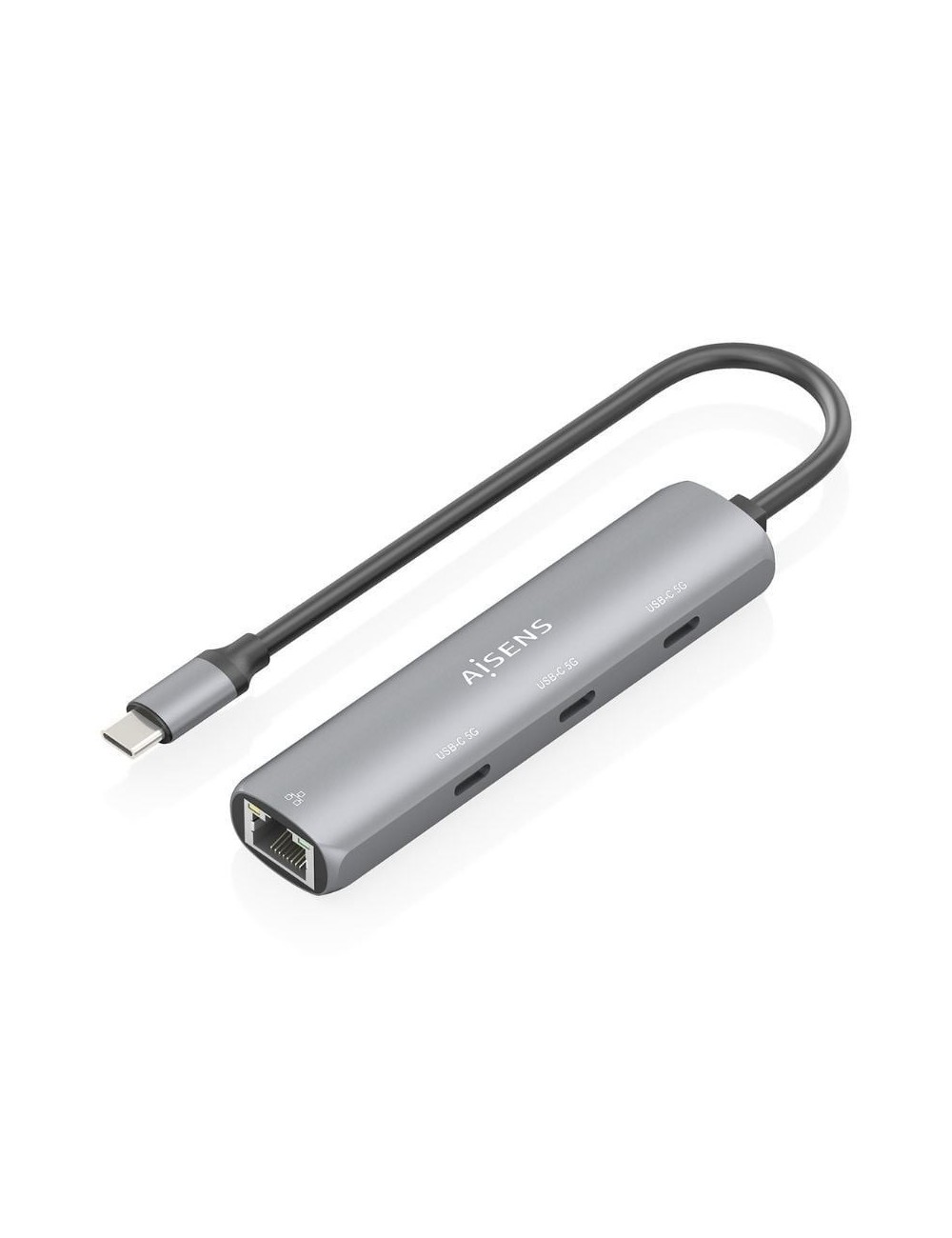 Hub USB Tipo-C Aisens ASUC-4P041-GR/ 3xUSB Tipo-C/ 1xRJ45/ Gris