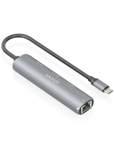 Hub USB Tipo-C Aisens ASUC-4P041-GR/ 3xUSB Tipo-C/ 1xRJ45/ Gris