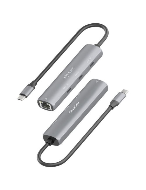 Hub USB Tipo-C Aisens ASUC-4P041-GR/ 3xUSB Tipo-C/ 1xRJ45/ Gris