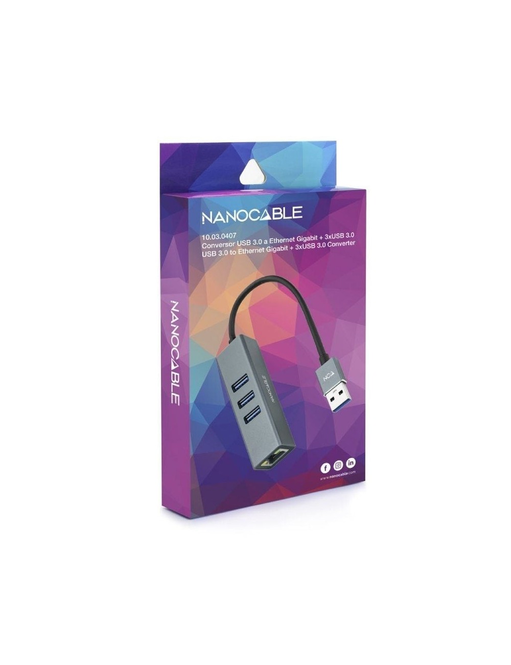 Hub USB 3.0 Nanocable 10.03.0407/ 3xUSB/ 1xRJ45/ Gris