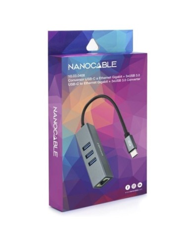 HUB USB 3.0 TIPO C NANOCABLE - 3 PORTS USB - 1 RJ45 - GRIS ( 10.03.0408 )