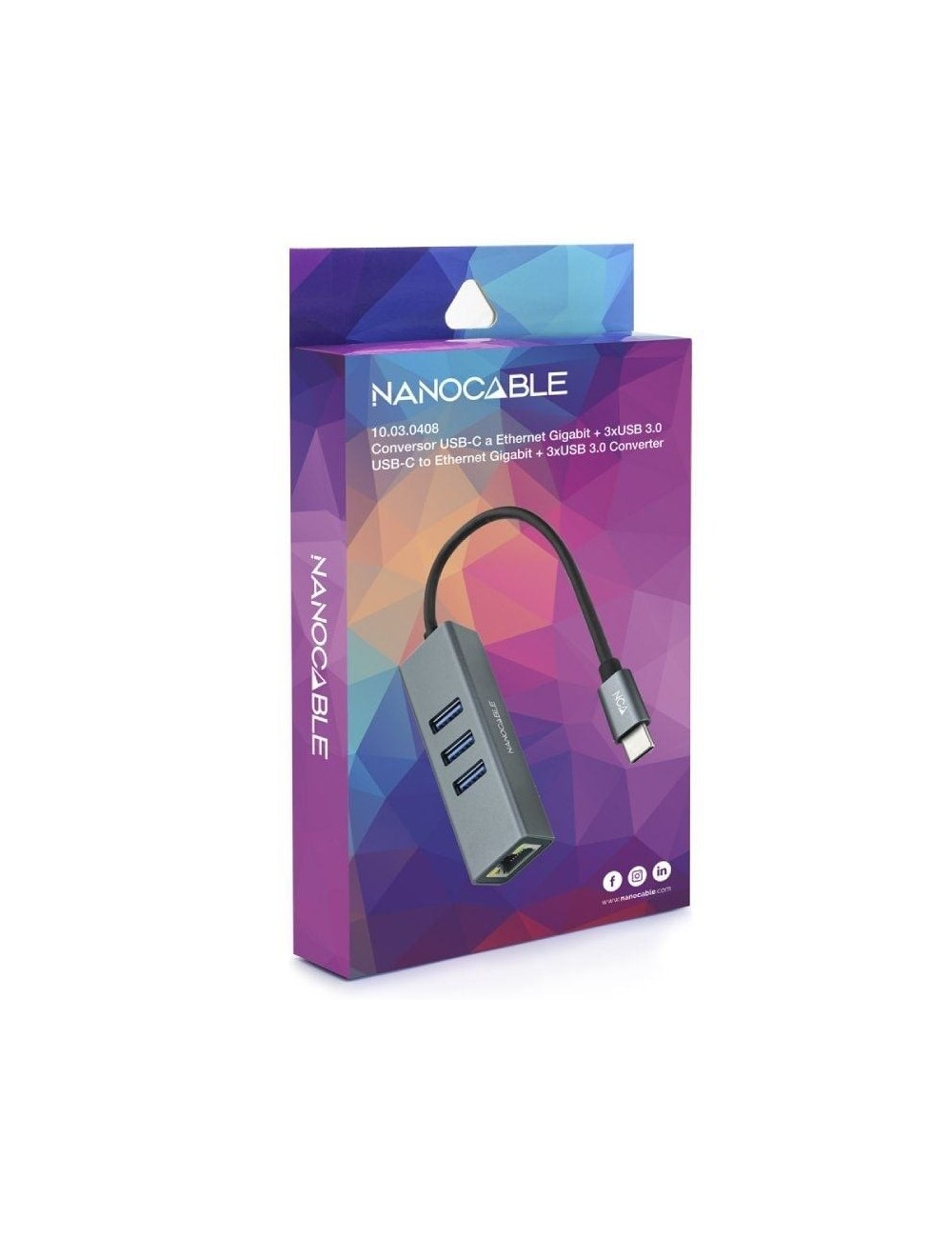 HUB USB 3.0 TIPO C NANOCABLE - 3 PORTS USB - 1 RJ45 - GRIS ( 10.03.0408 )