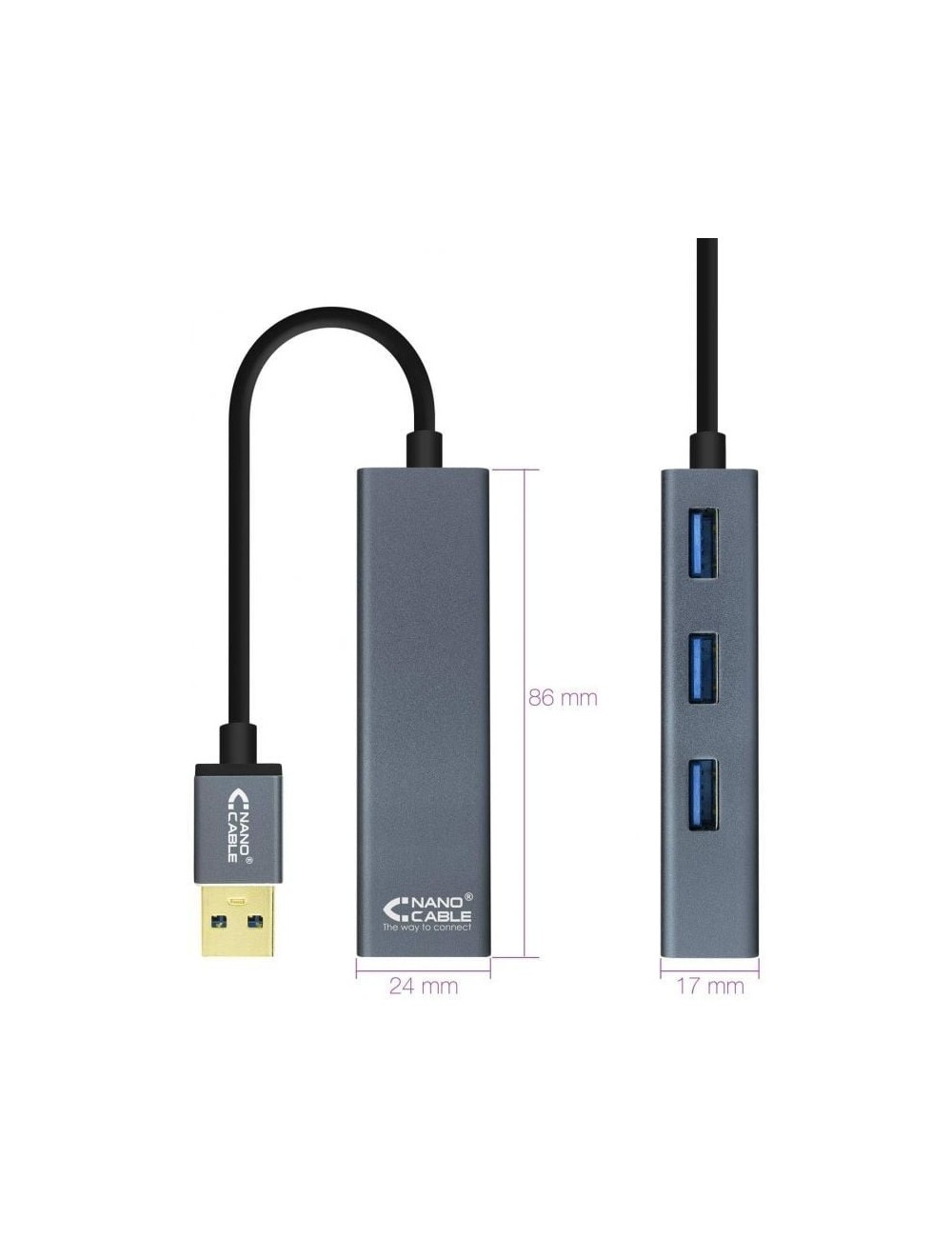 Hub USB 3.0 Nanocable 10.16.4402/ 4xUSB/ Gris