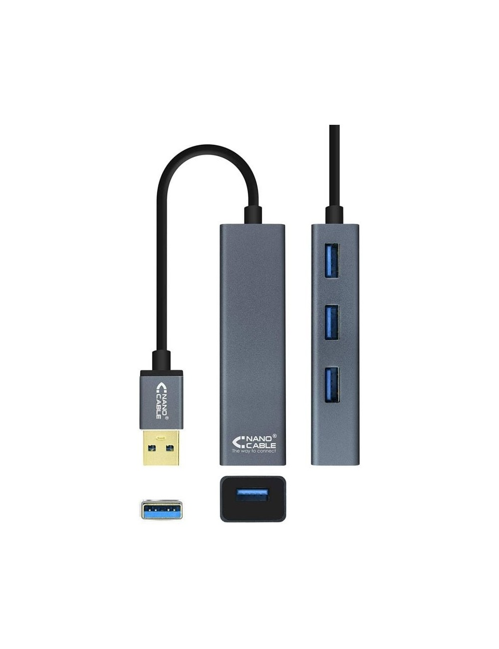 Hub USB 3.0 Nanocable 10.16.4402/ 4xUSB/ Gris