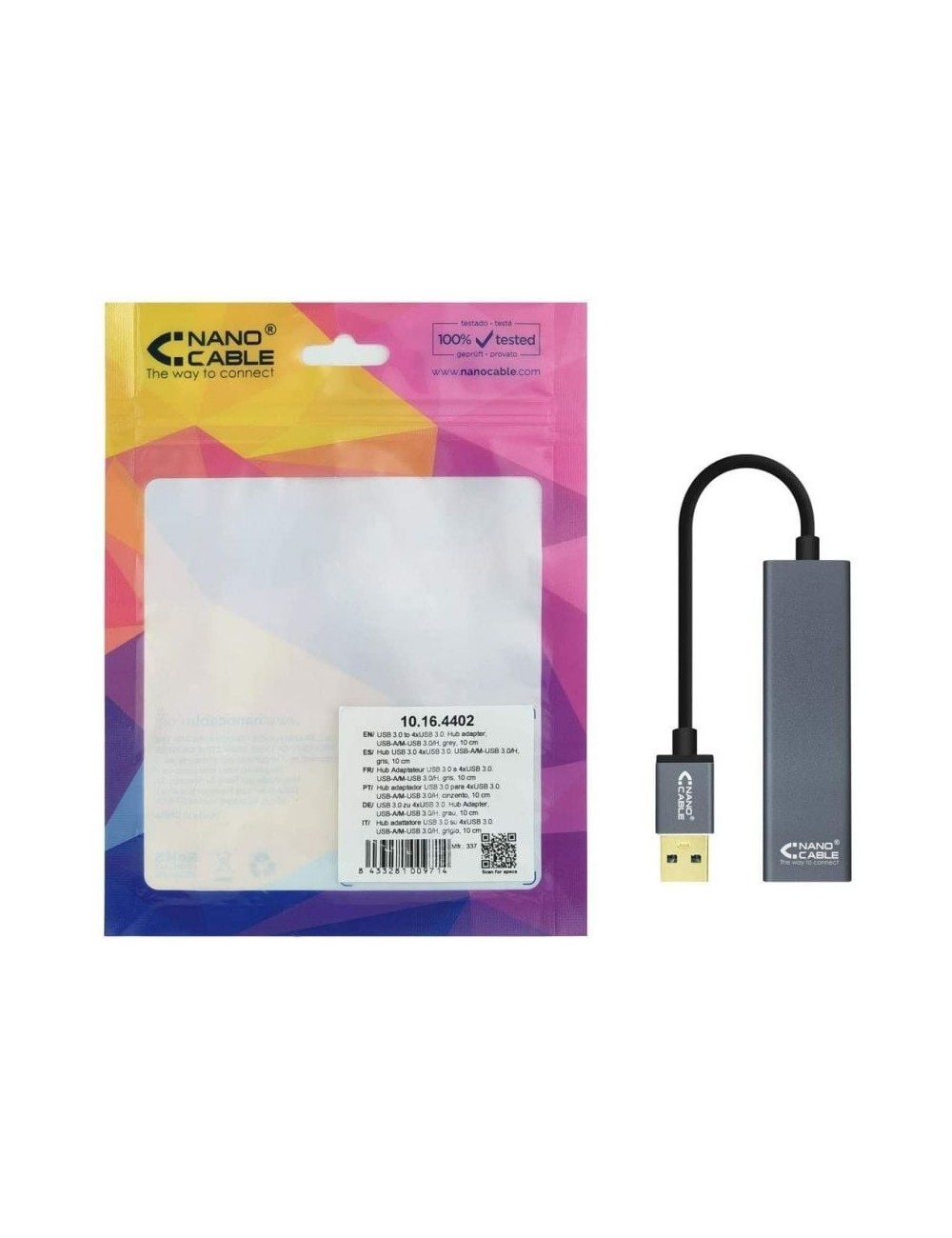 Hub USB 3.0 Nanocable 10.16.4402/ 4xUSB/ Gris