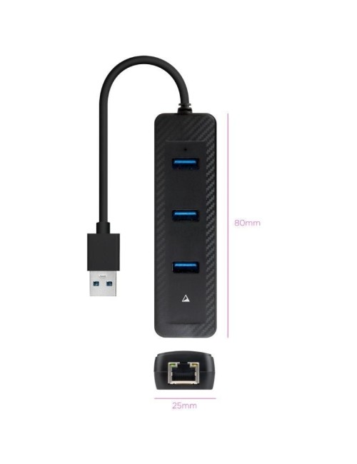 Hub USB 3.0 Nanocable 10.16.4604/ 3xUSB/ 1xRJ45/ Negro