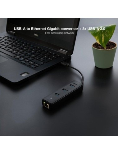 Hub USB 3.0 Nanocable 10.16.4604/ 3xUSB/ 1xRJ45/ Negro
