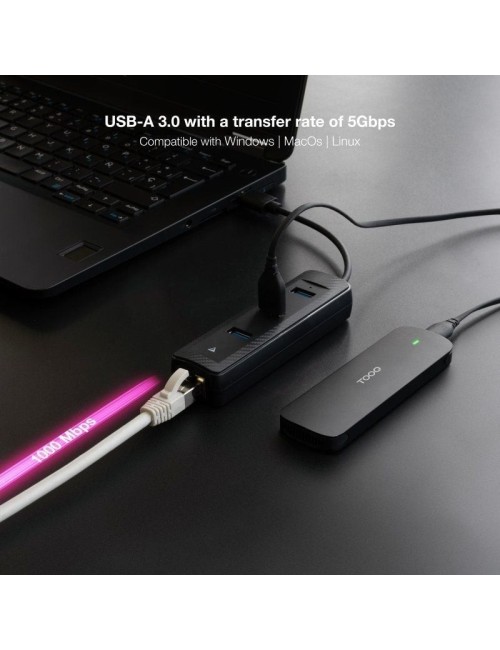 Hub USB 3.0 Nanocable 10.16.4604/ 3xUSB/ 1xRJ45/ Negro