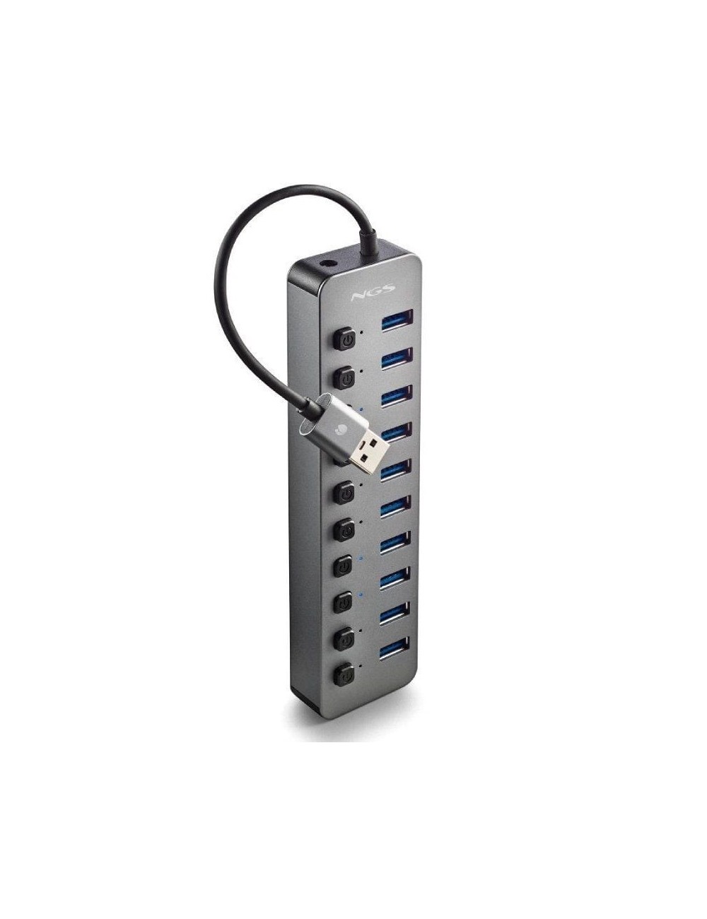 Hub USB NGS IHUB10/ 10xUSB 3.0/ Gris