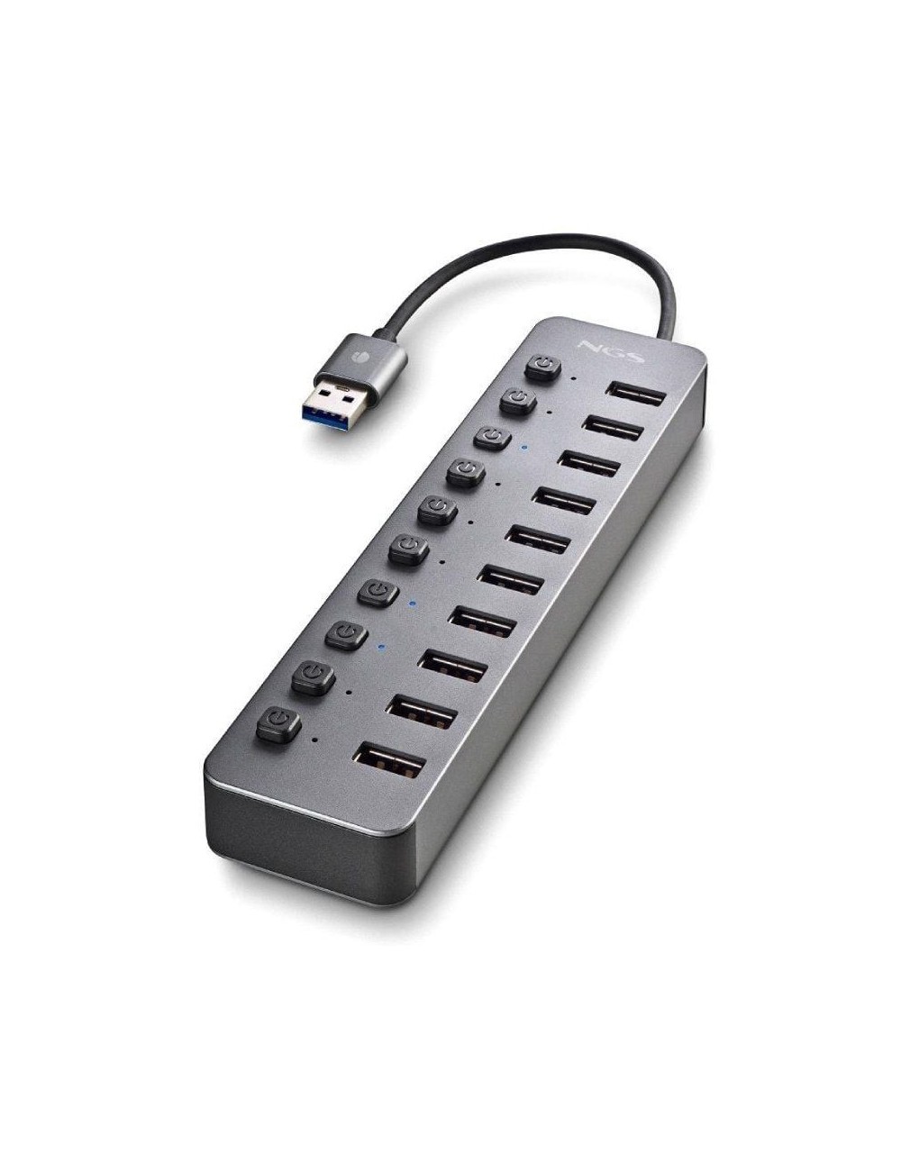 Hub USB NGS IHUB10/ 10xUSB 3.0/ Gris