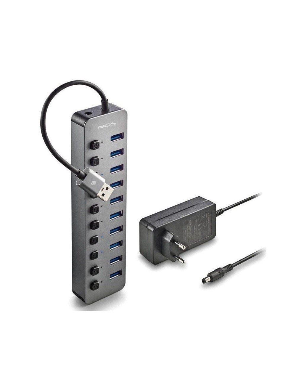 Hub USB NGS IHUB10/ 10xUSB 3.0/ Gris