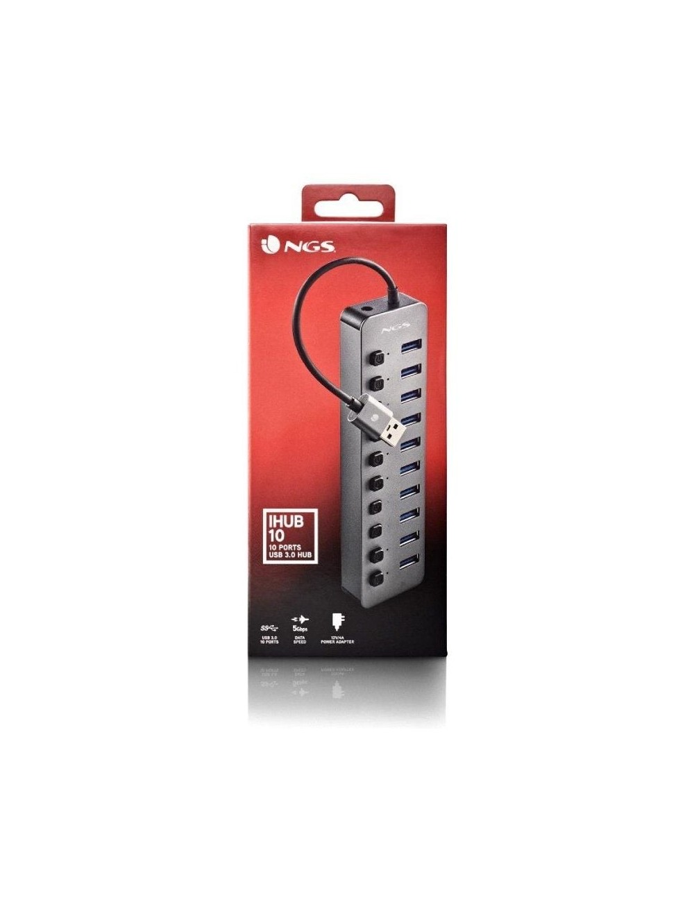 Hub USB NGS IHUB10/ 10xUSB 3.0/ Gris