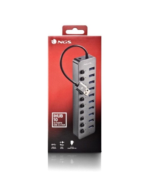 Hub USB NGS IHUB10/ 10xUSB 3.0/ Gris