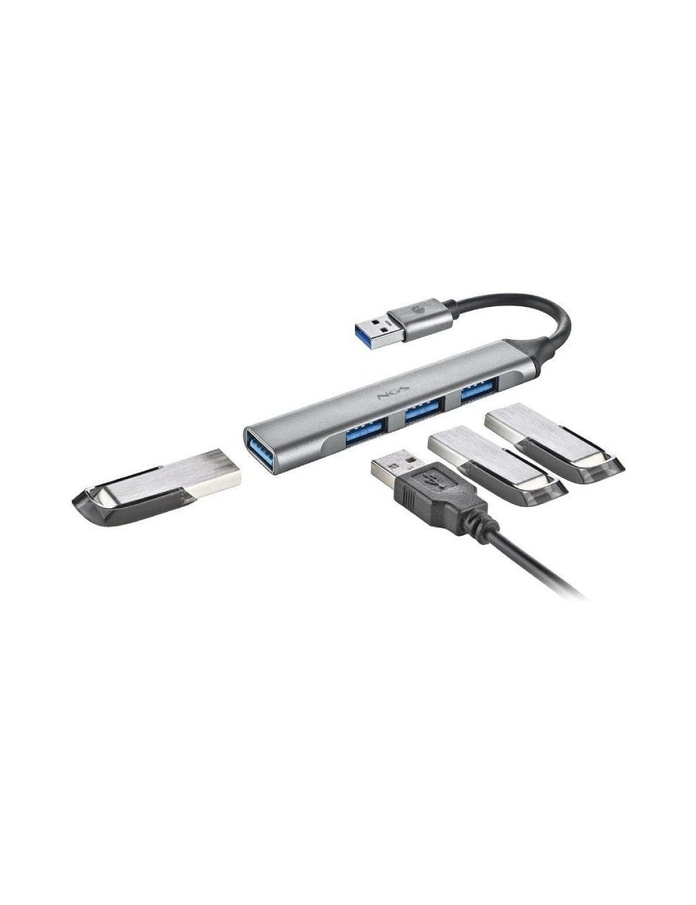 Hub USB NGS IHUB4 Micro/ 4xUSB/ Gris
