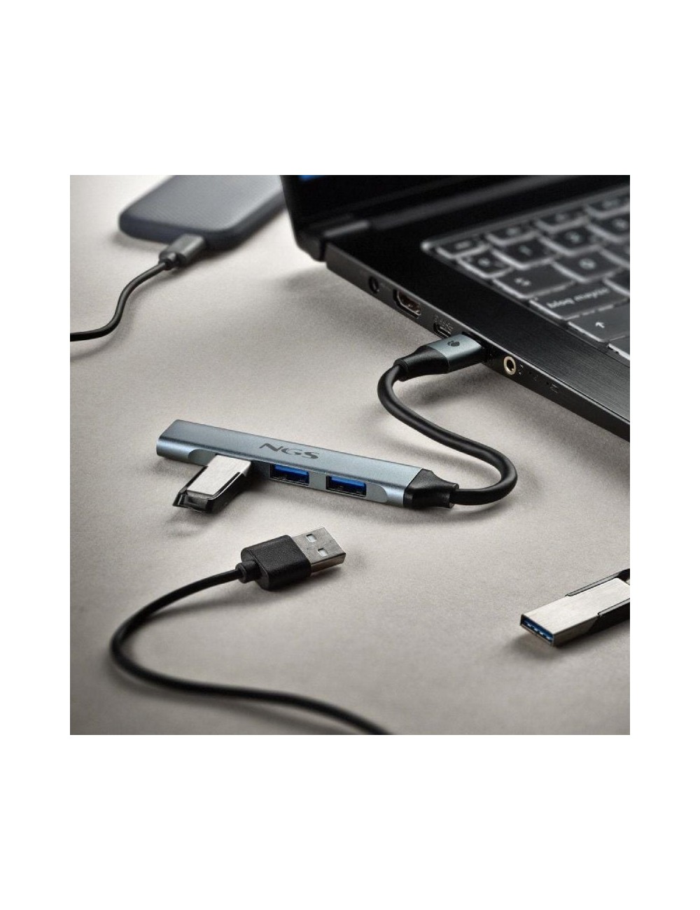 Hub USB NGS IHUB4 Micro/ 4xUSB/ Gris