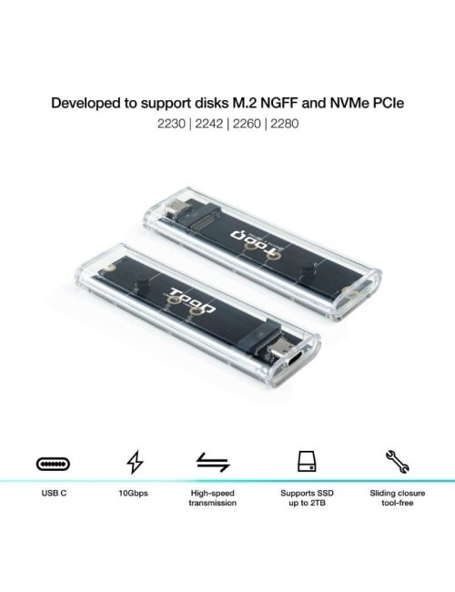 Caja Externa para Disco SSD M.2 NVMe TooQ TQE-2200/ USB 3.1 Gen2/ Sin tornillos