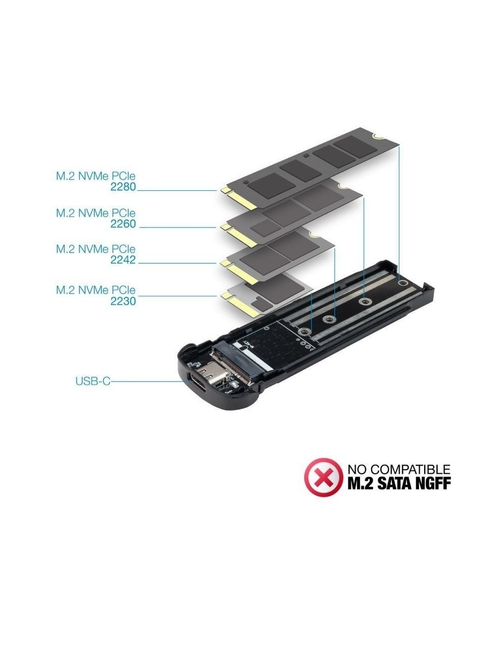 Caja Externa para Disco SSD M.2 NVMe TooQ TQE-2201R/ USB 3.1 Gen2/ Sin tornillos