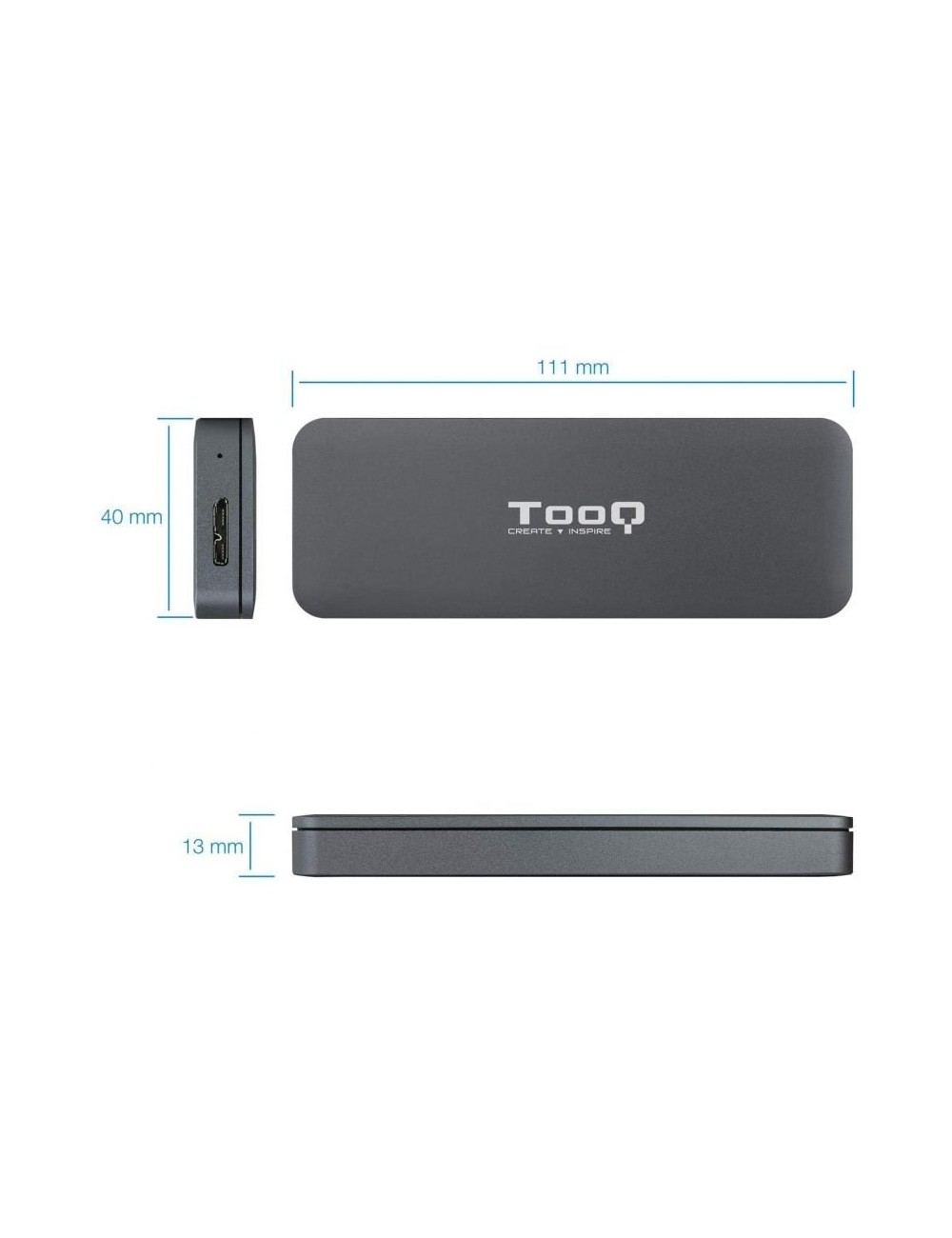 Caja Externa para Disco SSD M.2 SATA TooQ TQE-2281G/ USB 3.0/ Sin tornillos