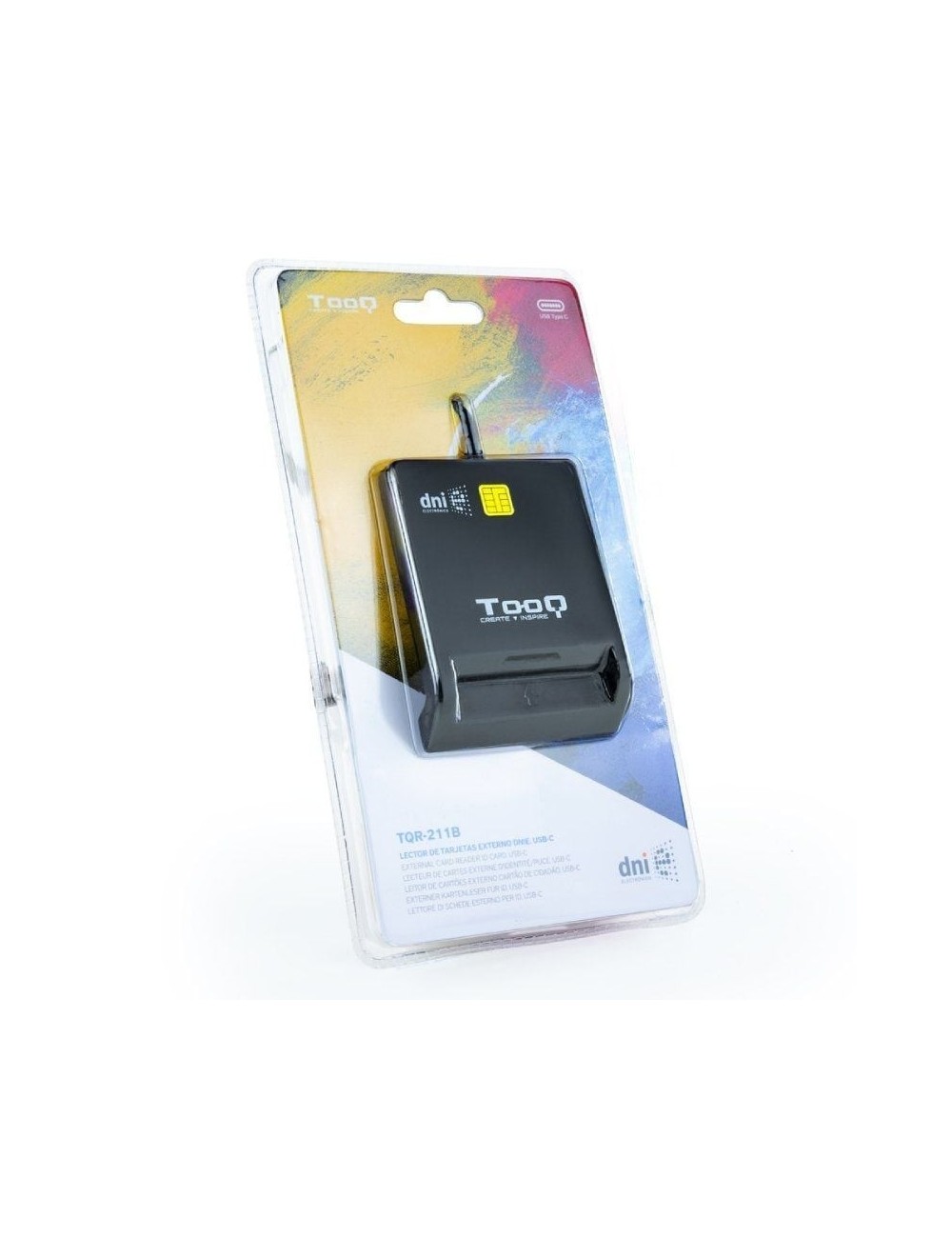 Lector de DNI TooQ TQR-211B/ USB Tipo-C/ Negro
