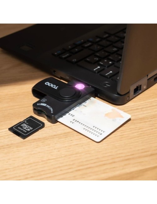 Lector de DNI, Tarjetas Inteligentes, SD y MicroSD TooQ TQR-3012B/ USB 2.0/ Negro