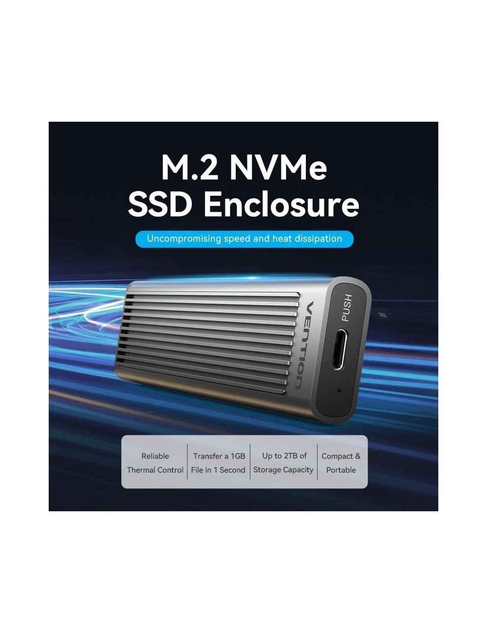 Caja Externa para Disco SSD M.2 NVMe Vention KPKH0/ USB Tipo-C 3.1/ Sin tornillos