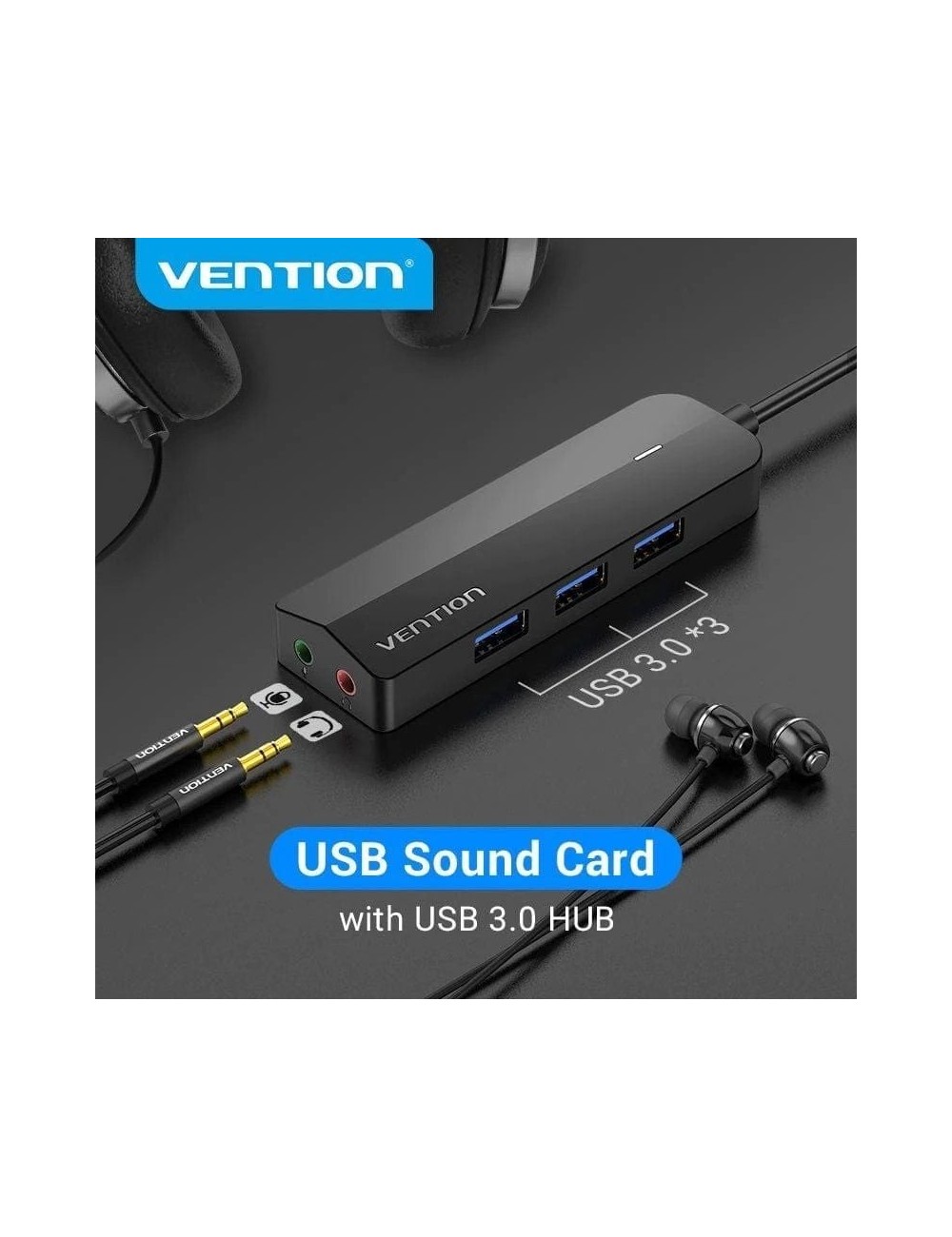 Hub USB 3.0 con Tarjeta de Sonido Vention CHIBB/ 3xUSB/ 1xMicroUSB PD