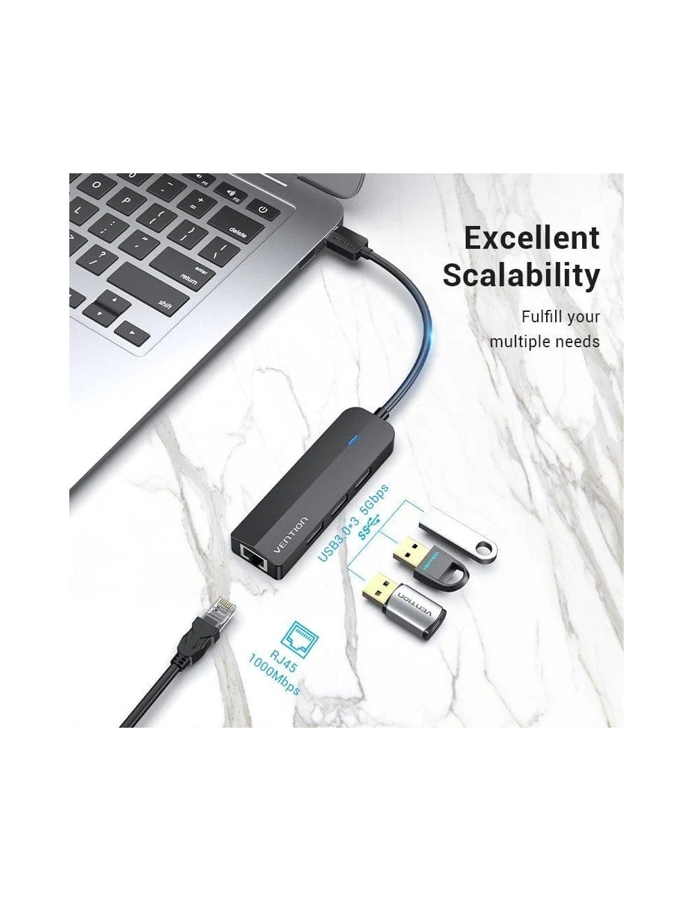Hub USB 3.0 Vention CHNBB/ RJ45/ 3xUSB/ 1xMicroUSB PD