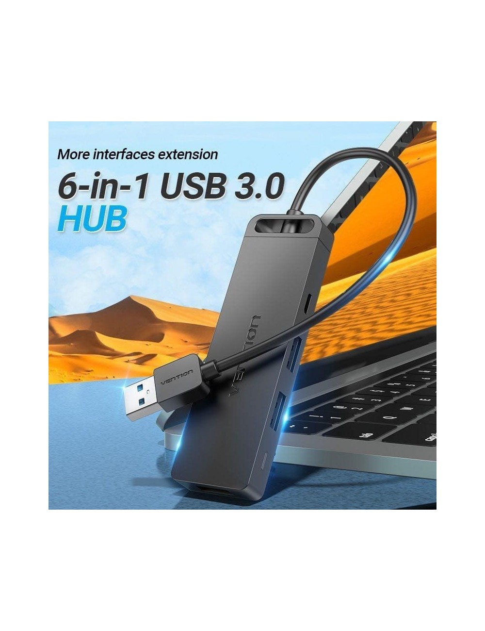 Hub USB 3.0 Vention CHVBB/ 3xUSB/ 1xMicroUSB PD/ 1xLector Tarjetas