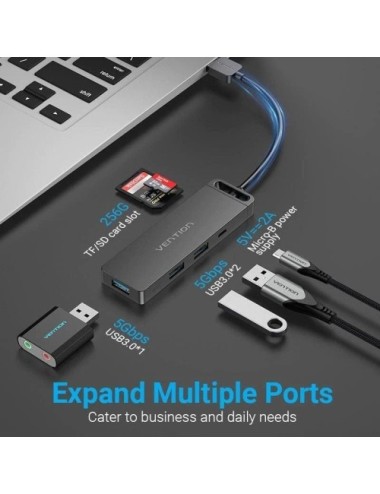 Hub USB 3.0 Vention CHVBB/ 3xUSB/ 1xMicroUSB PD/ 1xLector Tarjetas