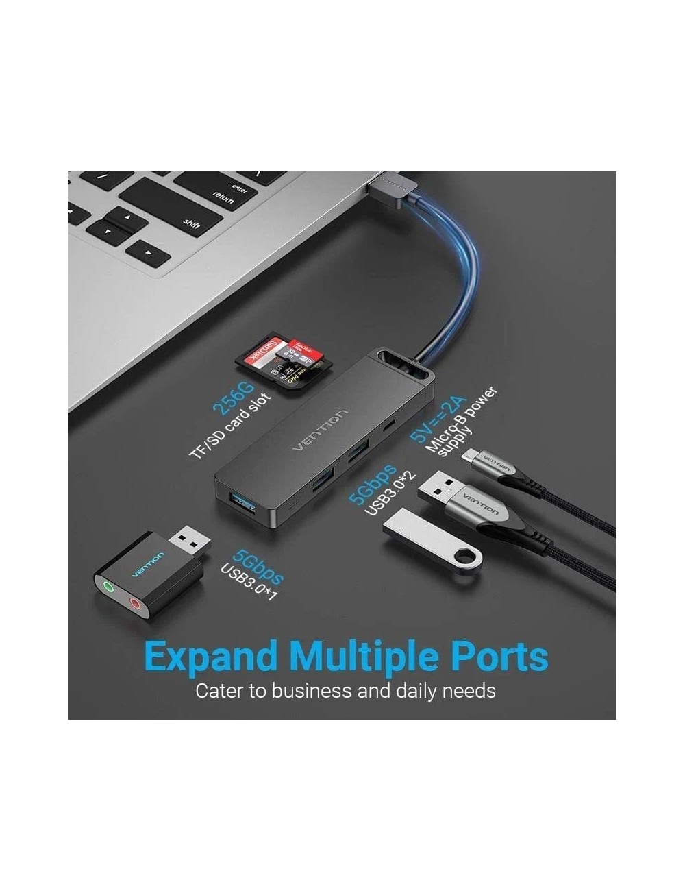 Hub USB 3.0 Vention CHVBB/ 3xUSB/ 1xMicroUSB PD/ 1xLector Tarjetas