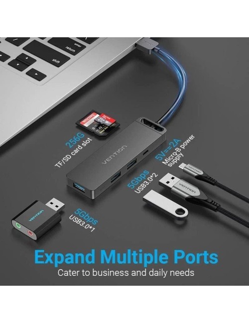 Hub USB 3.0 Vention CHVBB/ 3xUSB/ 1xMicroUSB PD/ 1xLector Tarjetas