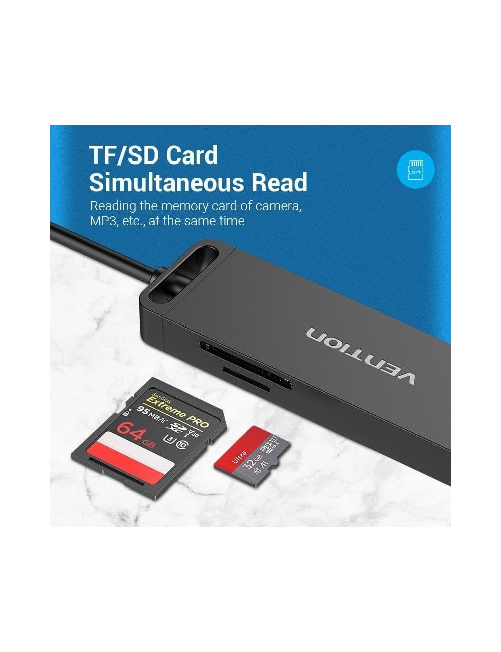 Hub USB 3.0 Vention CHVBB/ 3xUSB/ 1xMicroUSB PD/ 1xLector Tarjetas