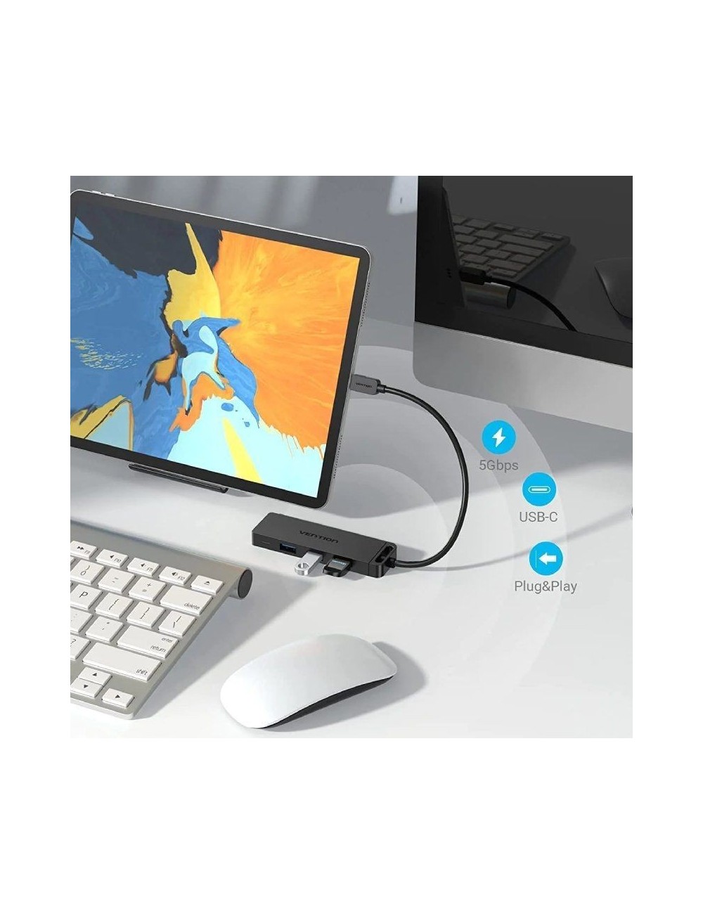 Hub USB Tipo-C Vention TGKBB/ 4xUSB/ 1xMicroUSB PD