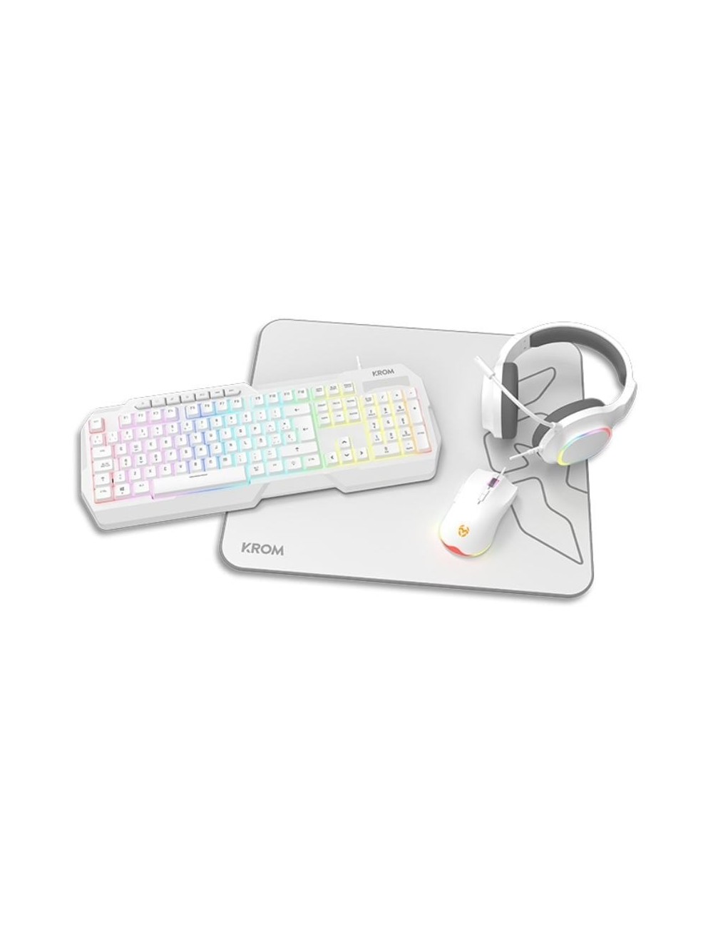 Pack Gaming Krom Kenta/ Teclado RGB + Ratón + Alfombrilla + Auriculares/ Blanco