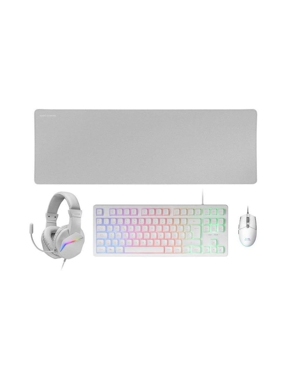 Pack Gaming Mars Gaming MCP-RGB3W/ Teclado RGB + Ratón Óptico + Alfombrilla XXL + Auriculares