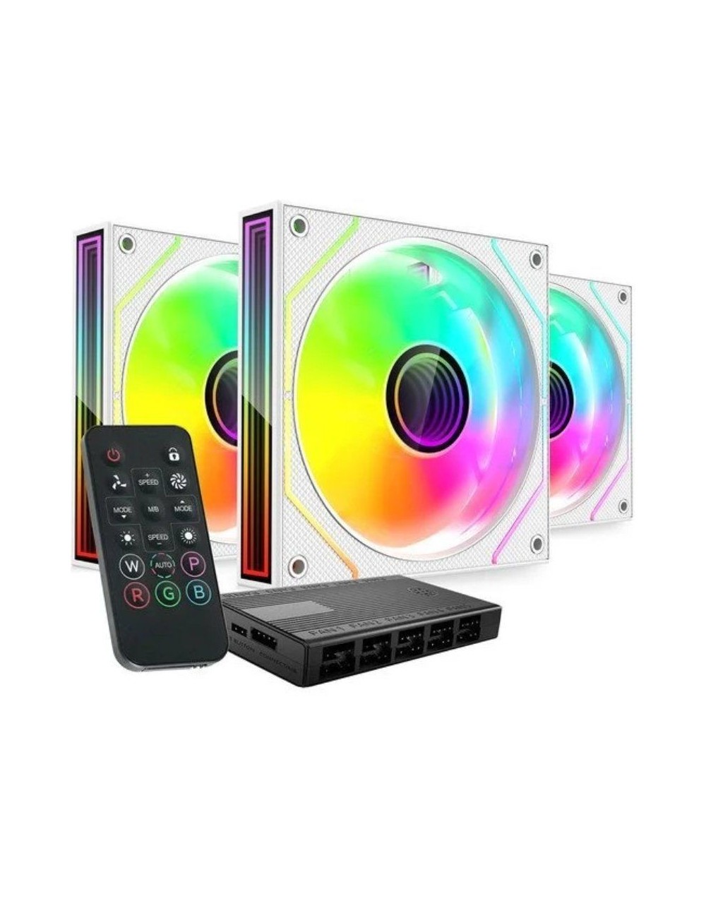 Pack 3 Ventiladores Mars Gaming MF-3DPROKIT/ 12cm + HUB + Mando a Distancia/ ARGB/ Blanco
