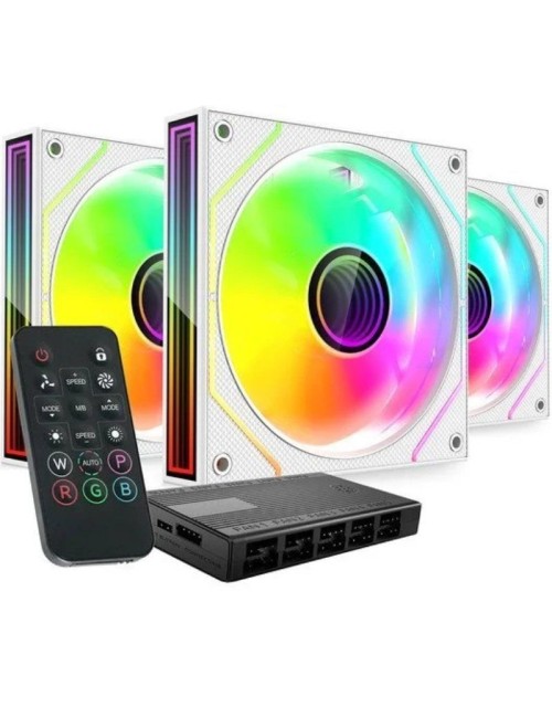 Pack 3 Ventiladores Mars Gaming MF-3DPROKIT/ 12cm + HUB + Mando a Distancia/ ARGB/ Blanco