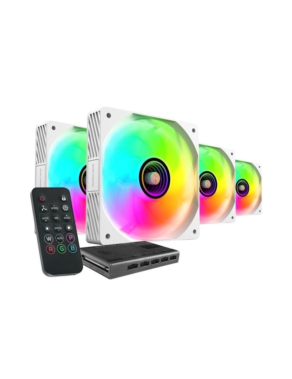 Pack 4 Ventiladores Mars Gaming MF-SI4KIT/ 12cm + HUB + Mando a Distancia/ ARGB/ Blancos