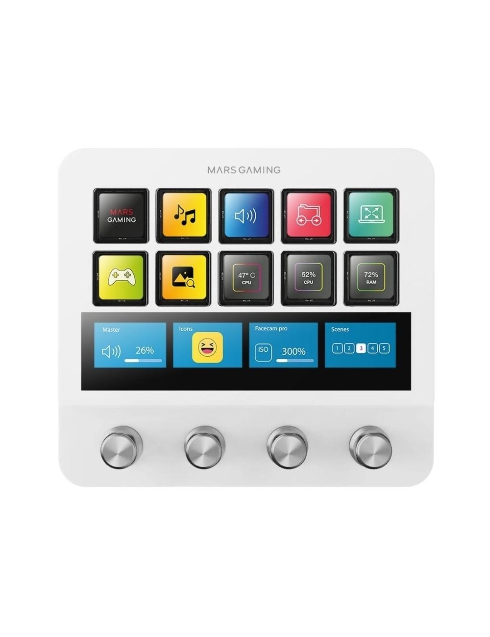 Stream Deck Mars Gaming MSD-PRO/ 10 Teclas LCD + 4 Diales Personalizables/ Blanco