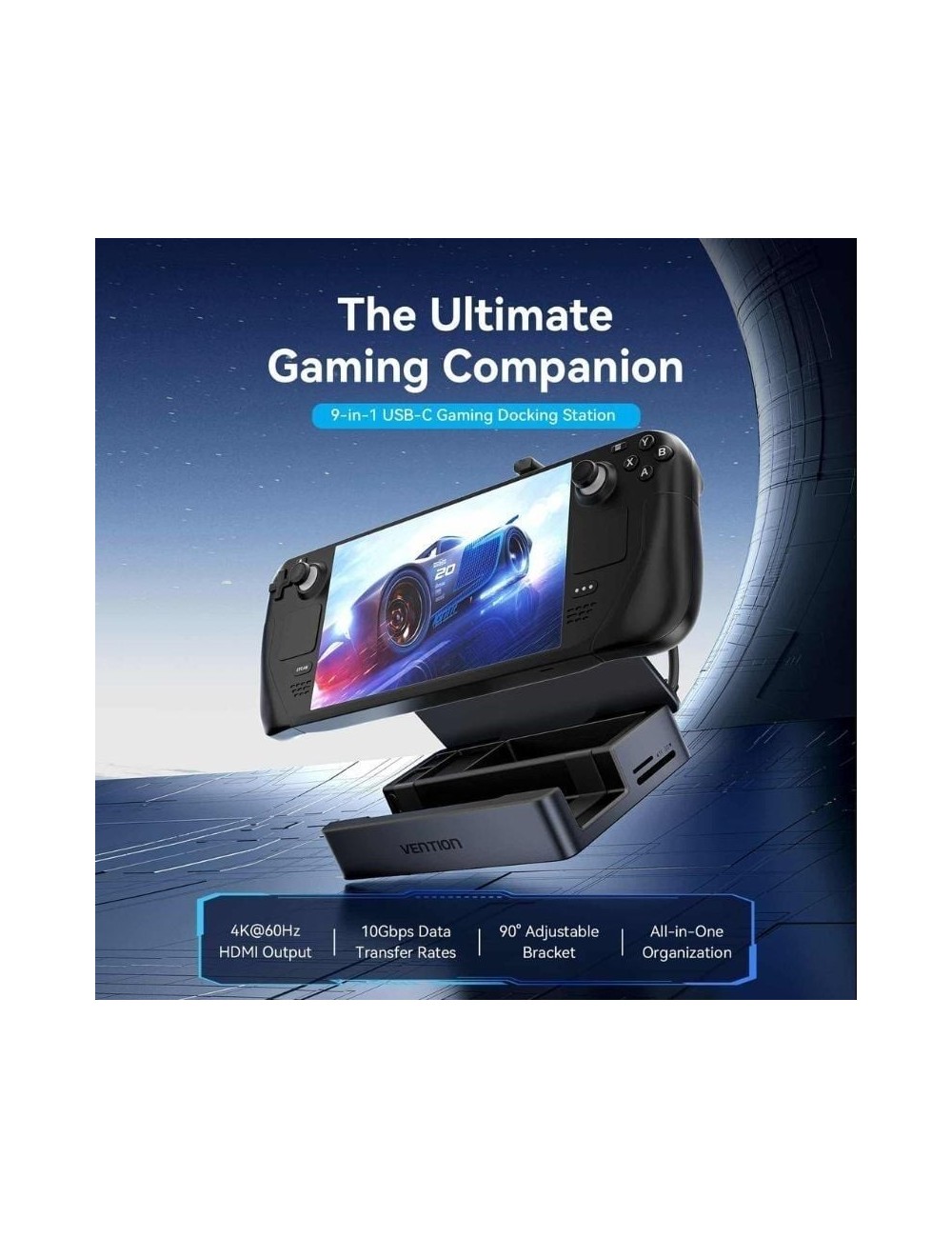 Docking USB Tipo-C para Steam Deck / Switch Vention TPZH0/ 2xHDMI 4K/ 3xUSB/ 1xUSB Tipo-C/ 1xUSB Tipo-C PD/ 1xRJ45/ 1xLector Tar
