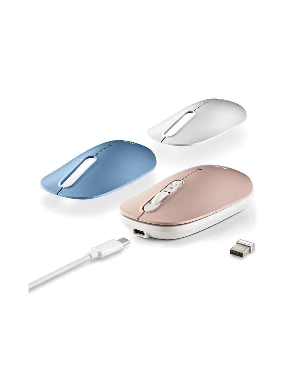 Ratón Inalámbrico NGS Shell-RB/ Batería recargable/ Hasta 1600 DPI/ Azul/ Blanco/ Rosa