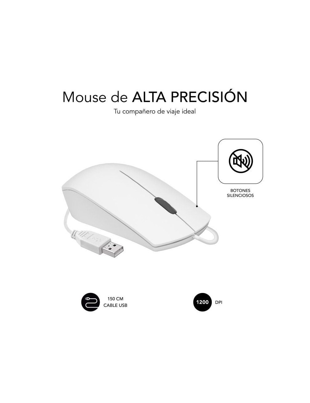 Ratón Subblim Business Silencioso/ Hasta 1200 DPI/ Blanco