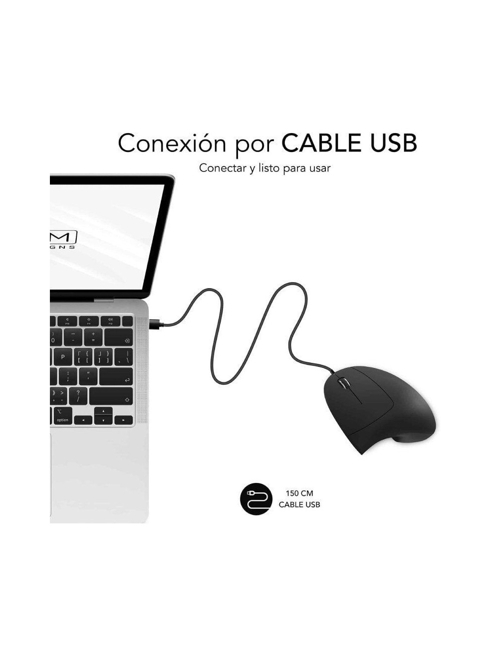 Ratón Vertical Subblim Glide Vertical Ergo Wired/ Hasta 1600 DPI/ Negro